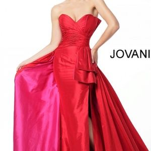 Red Fuchsia Silk Taffeta Strapless Evening Gown